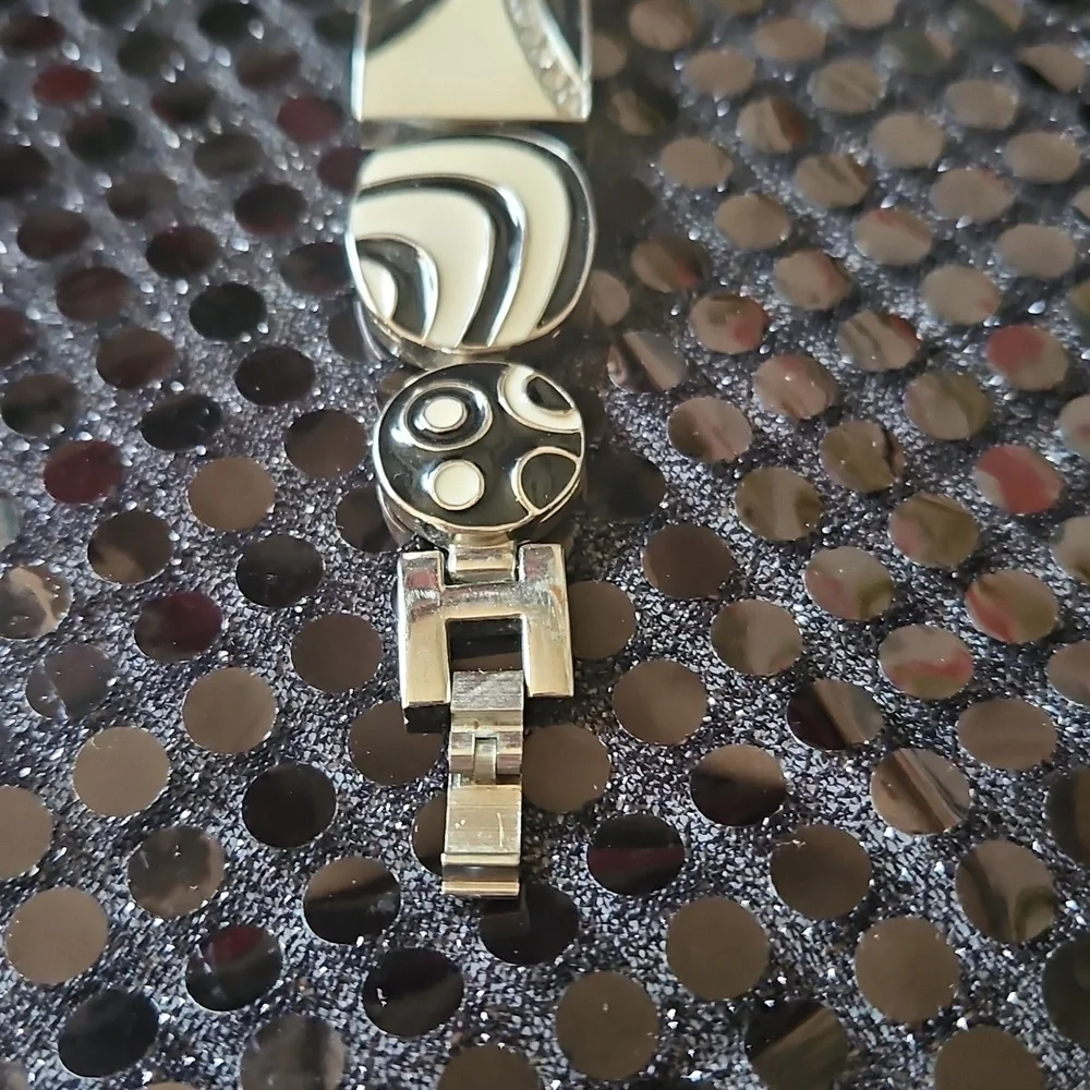 Sophie Geometric Enamaled Watch With Mother Of Pearl Face 7 1/2